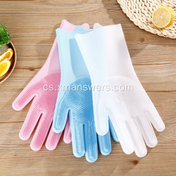 Silikonové domácí rukavice na mytí nádobí s dlouhým rukávem